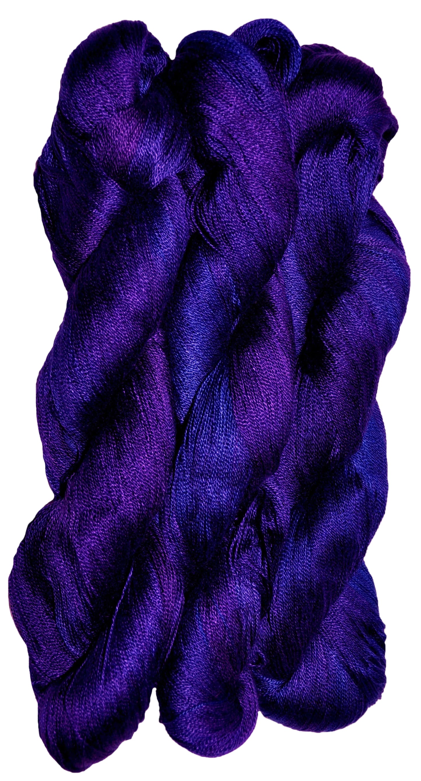 Three skeins of hand dyed 10/2 Tencel dyed cobalt and violet