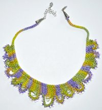 Hand Knit Jewelry Kits - Lacy Loops Necklace - Purple, and Brown