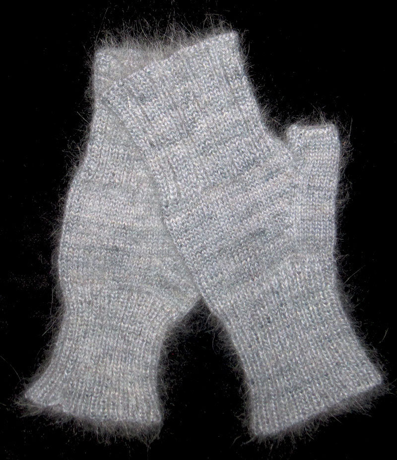 Fingerless Mitts - Shorter Blue Angora Nylon Blend and Blue Kid Mohair