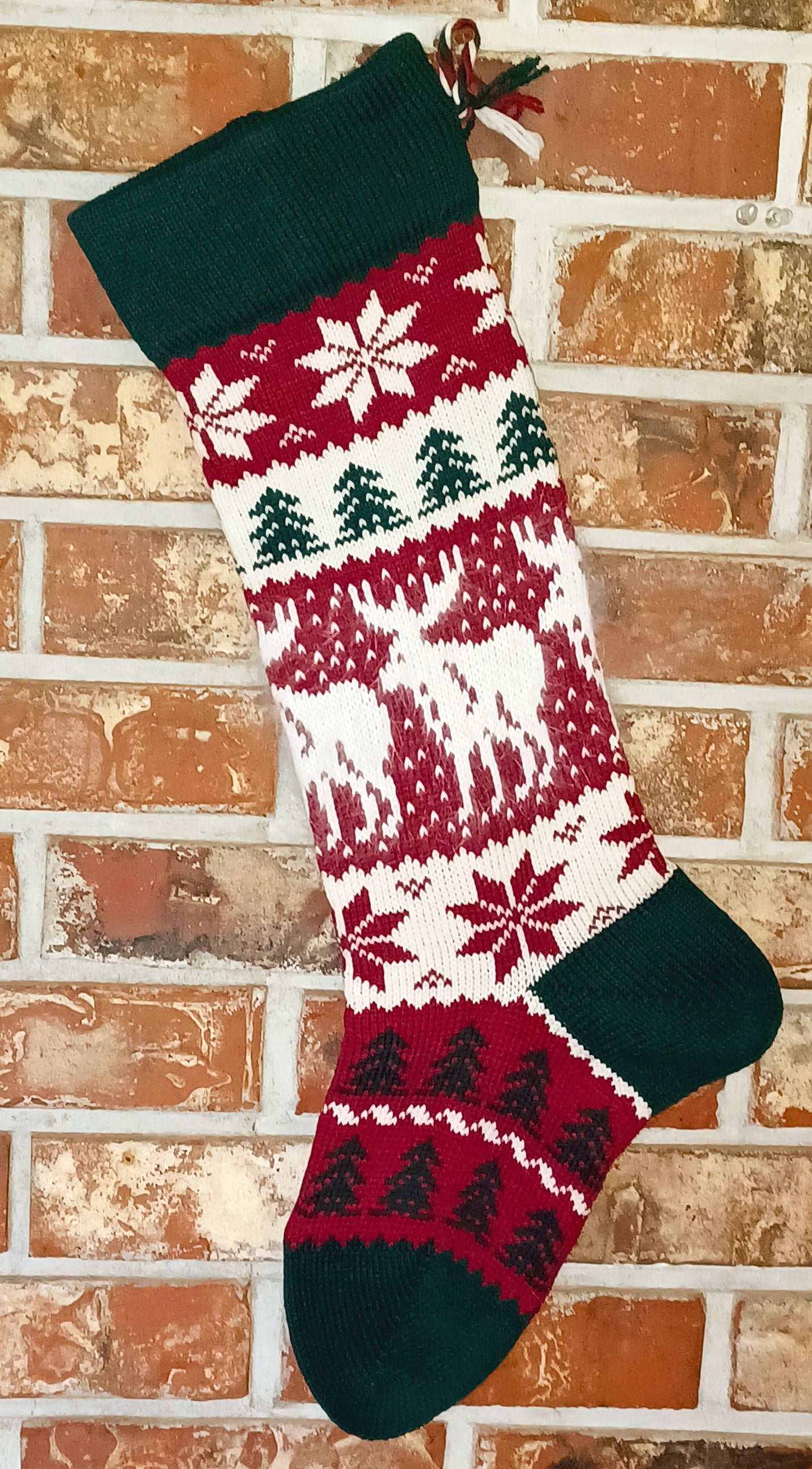 Large Knit Personalizable Wool Christmas Stocking - Christmas Moose