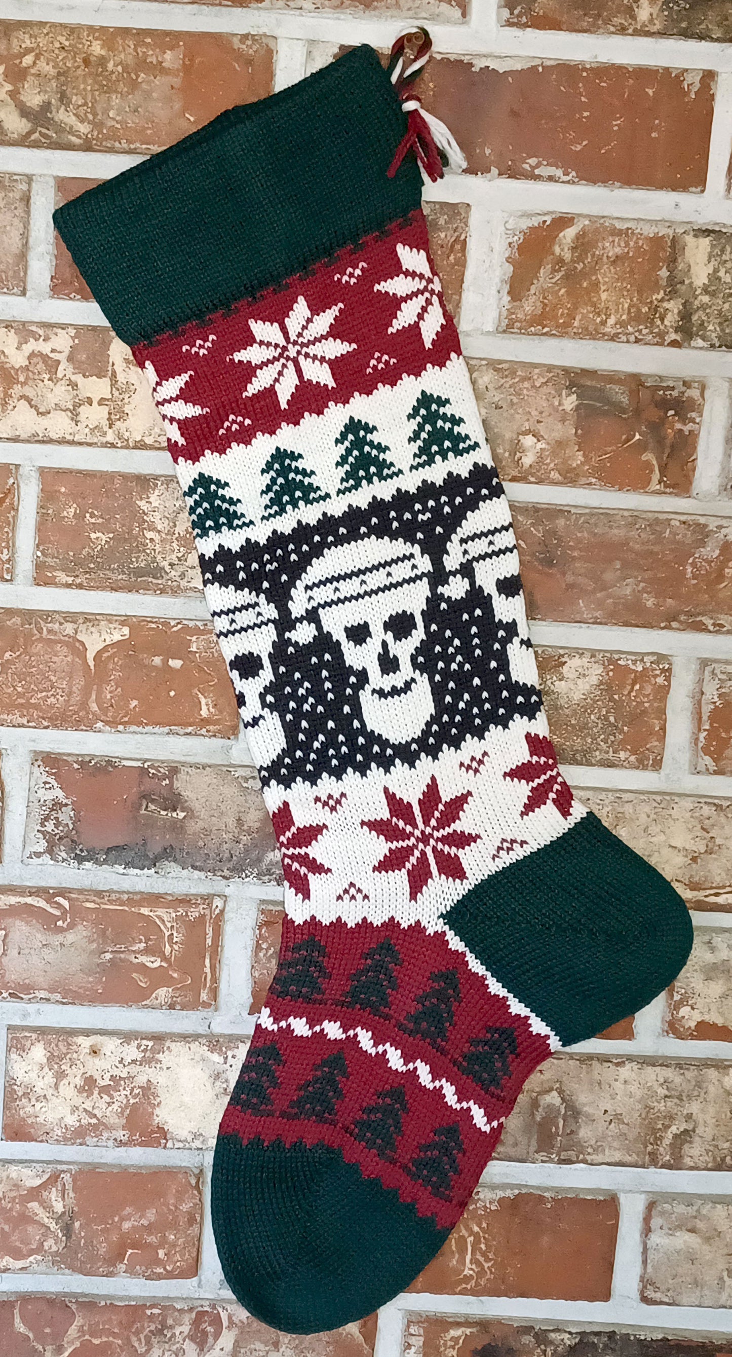 Large Personalizable Knit Christmas Stocking - Santa Skulls