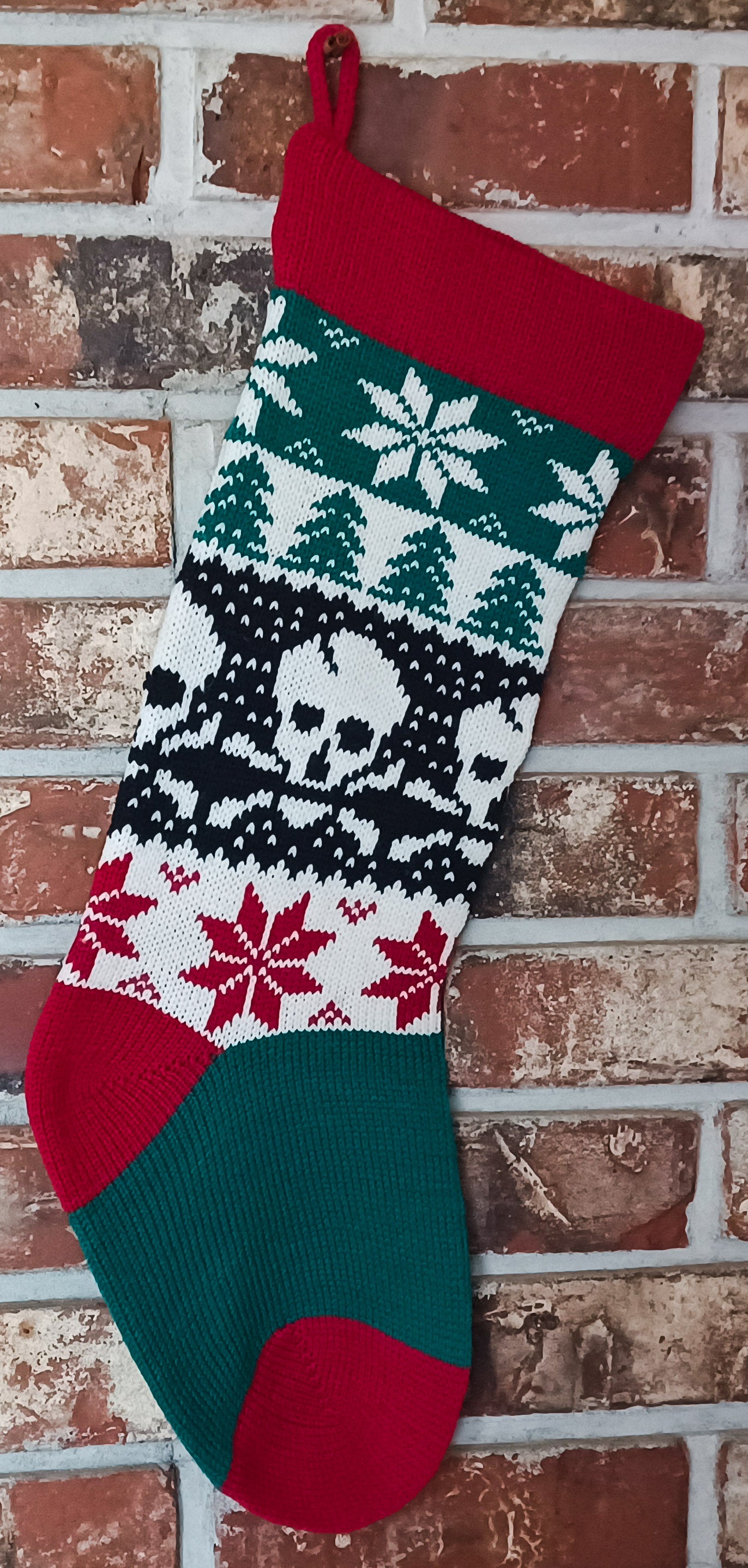 Medium Knit Personalized Wool Christmas Stocking - Christmas Skulls