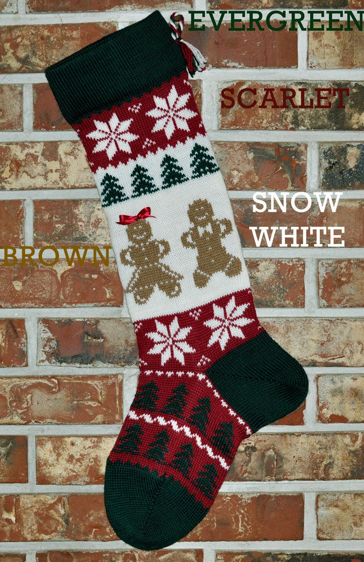Large Personalizable Knit Wool Christmas Stocking - Gingerbread Men and Women