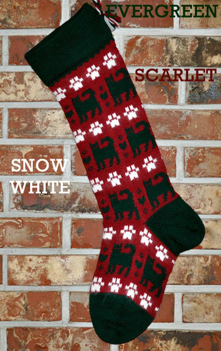 Large Personalizable Knit Wool Christmas Stocking - Cats & Paws