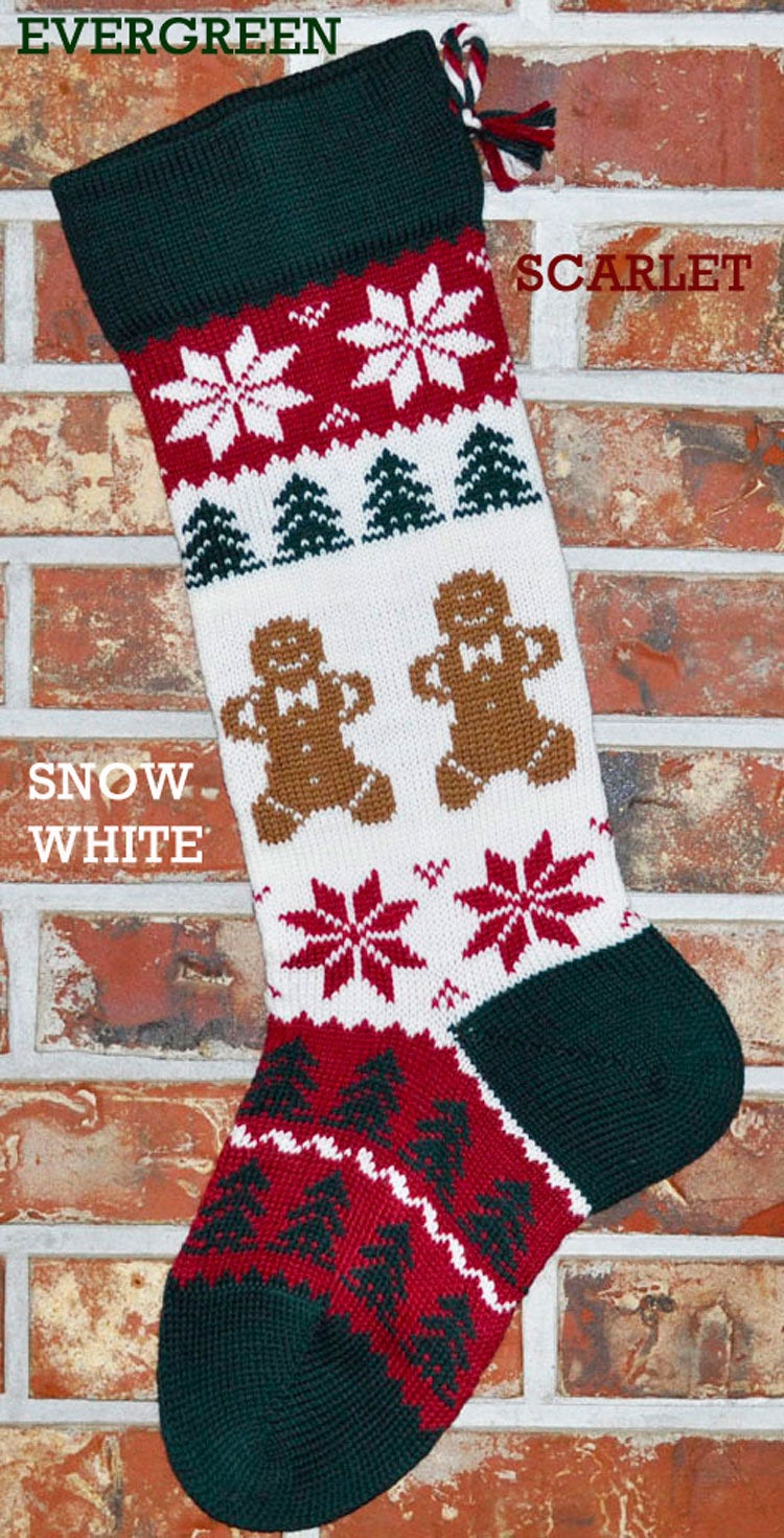 Large Personalizable Knit Wool Christmas Stocking - Gingerbread Men