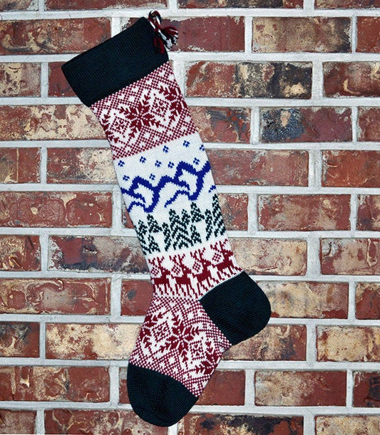 Large Personalizable Knit Wool Christmas Stocking - Scandinavian