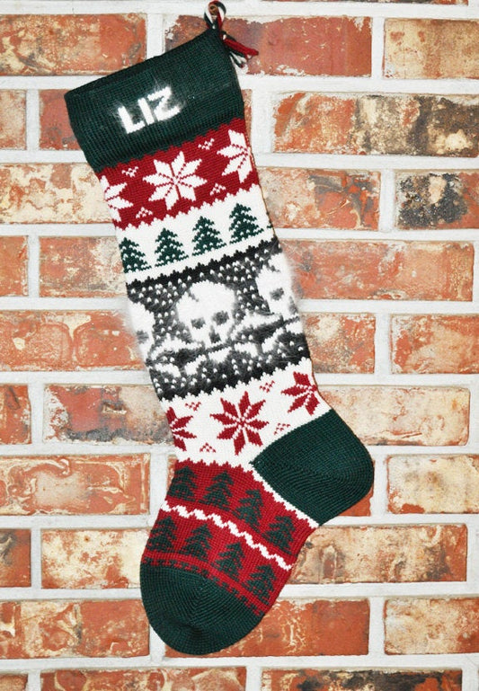 Large Personalizable Knit Christmas Stocking - Skulls