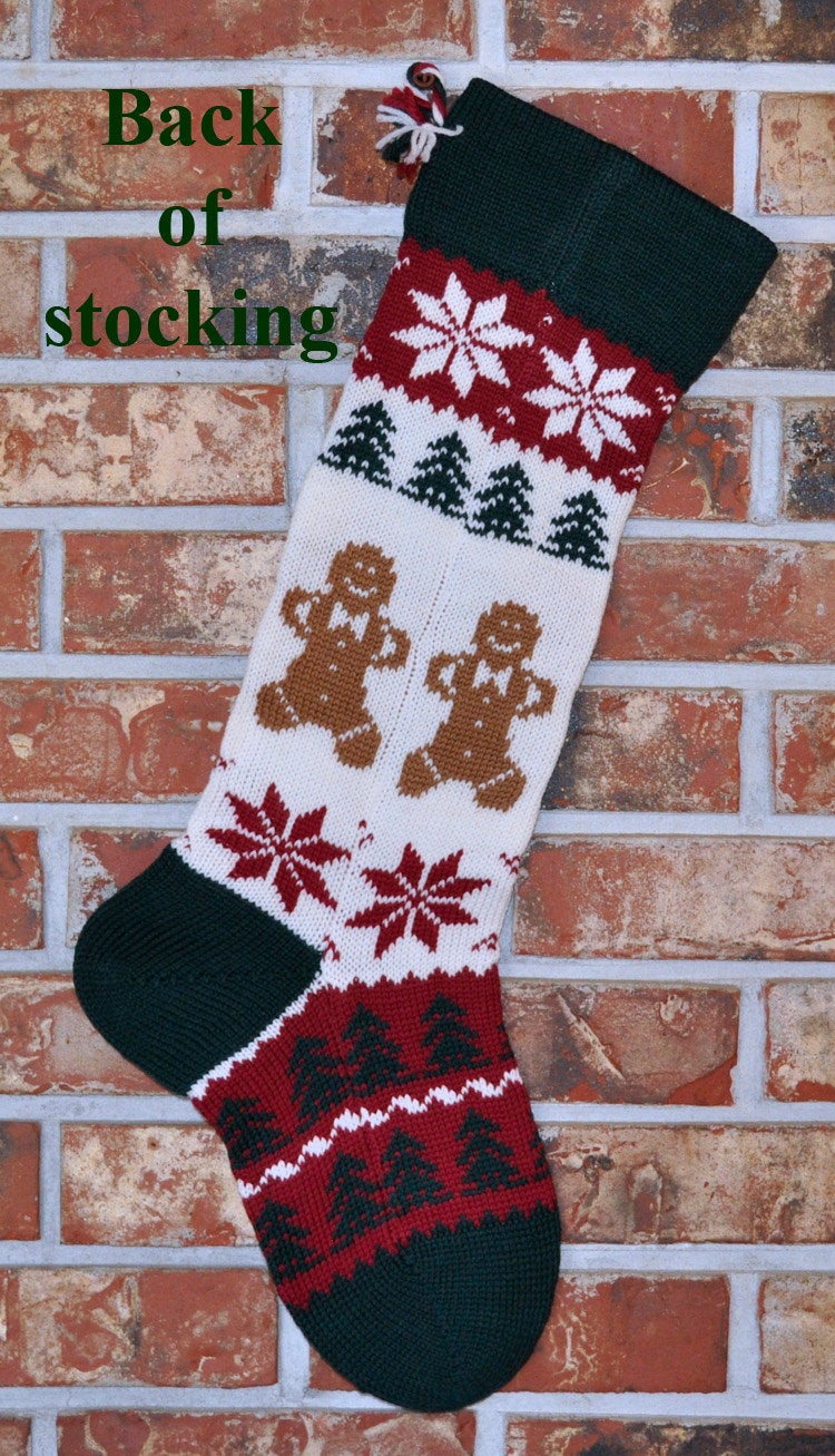 Large Personalizable Knit Wool Christmas Stocking - Gingerbread Men