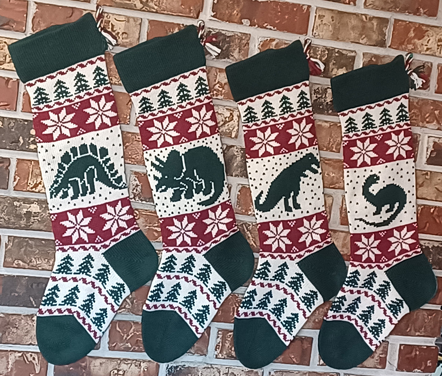 Large Knit Personalizable Wool Dinosaur Christmas Stockings - Matching Dinosaur Christmas Stockings