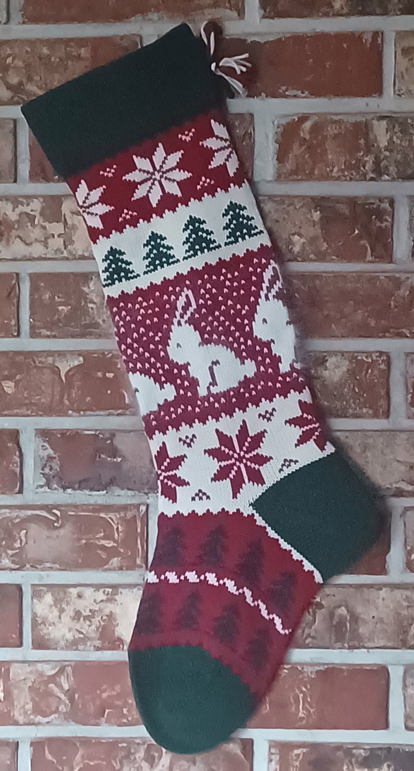 Large Knit Personalizable Wool Christmas Stocking - Christmas Rabbits