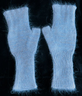 Fingerless Mitts - Blue Angora Nylon Blend and Merino Wool