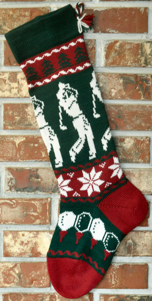 Large Personalizable Knit Wool Christmas Stocking - Male Golfer
