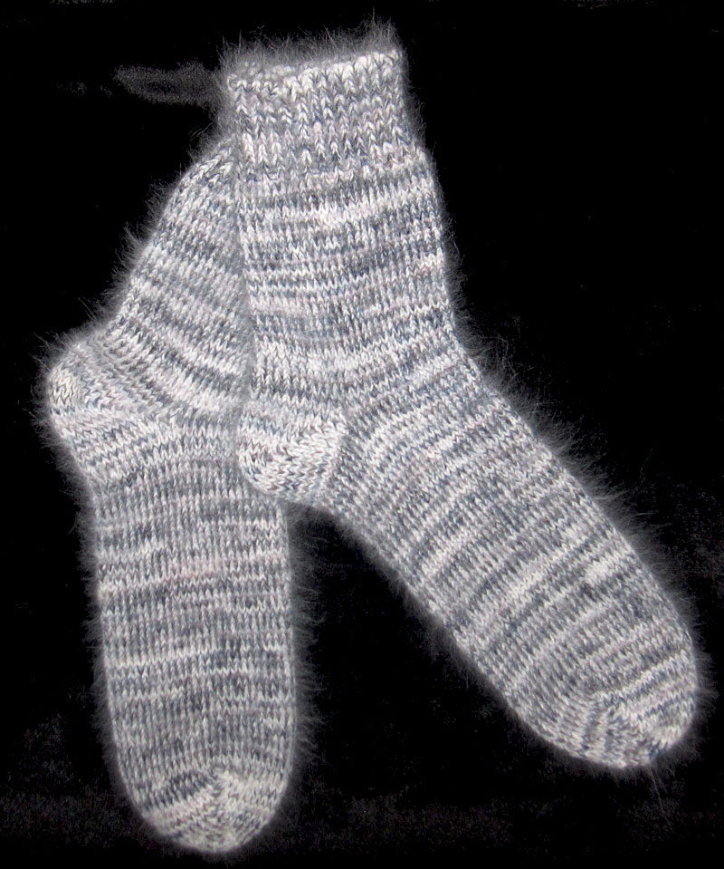 Socks - White Italian Angora Nylon Blend, and Blue Kid Mohair