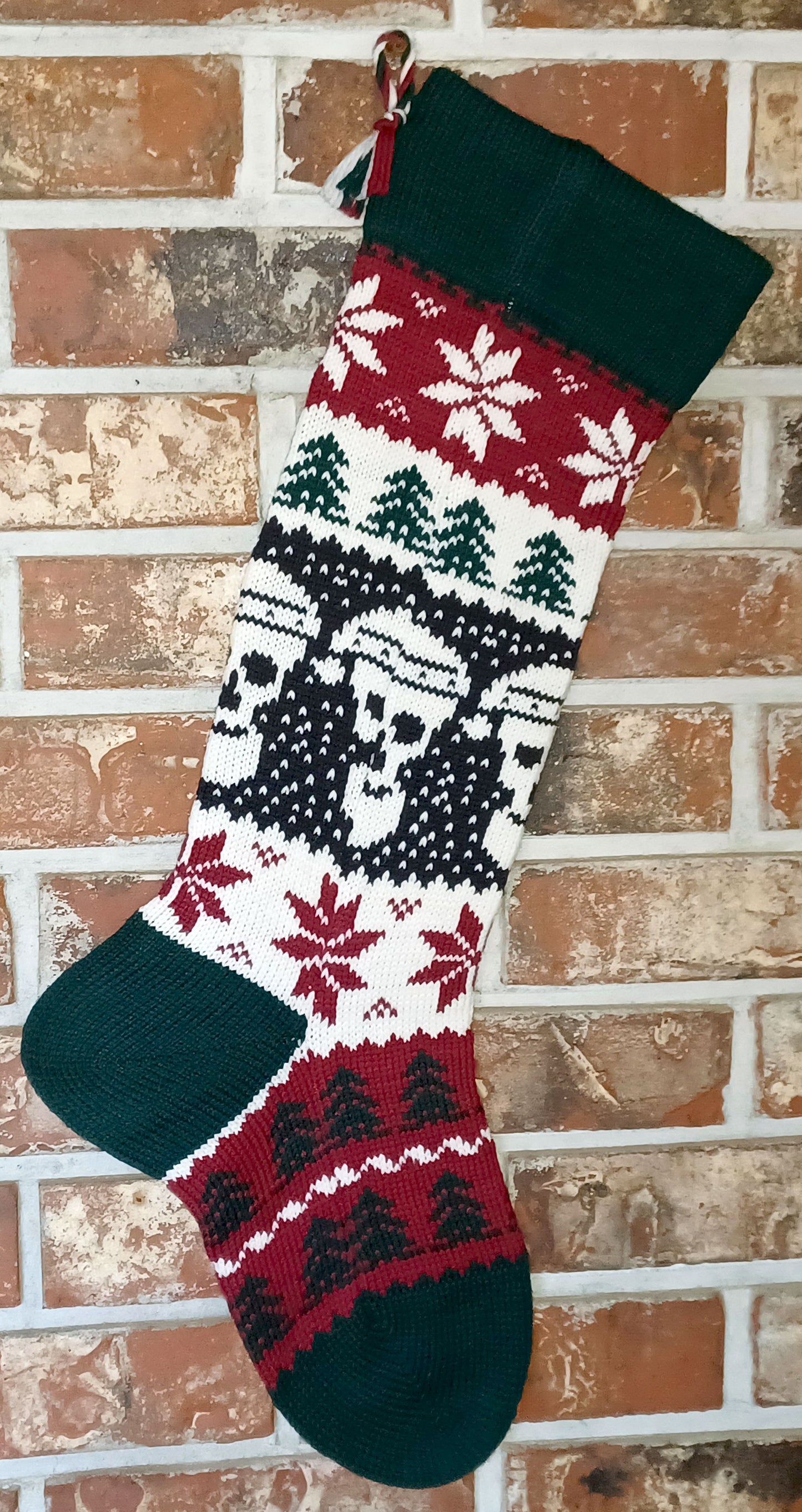 Large Personalizable Knit Christmas Stocking - Santa Skulls