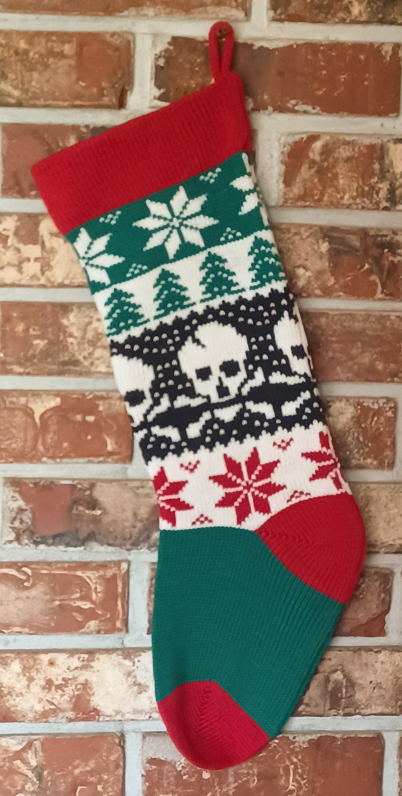 Medium Knit Personalized Wool Christmas Stocking - Christmas Skulls