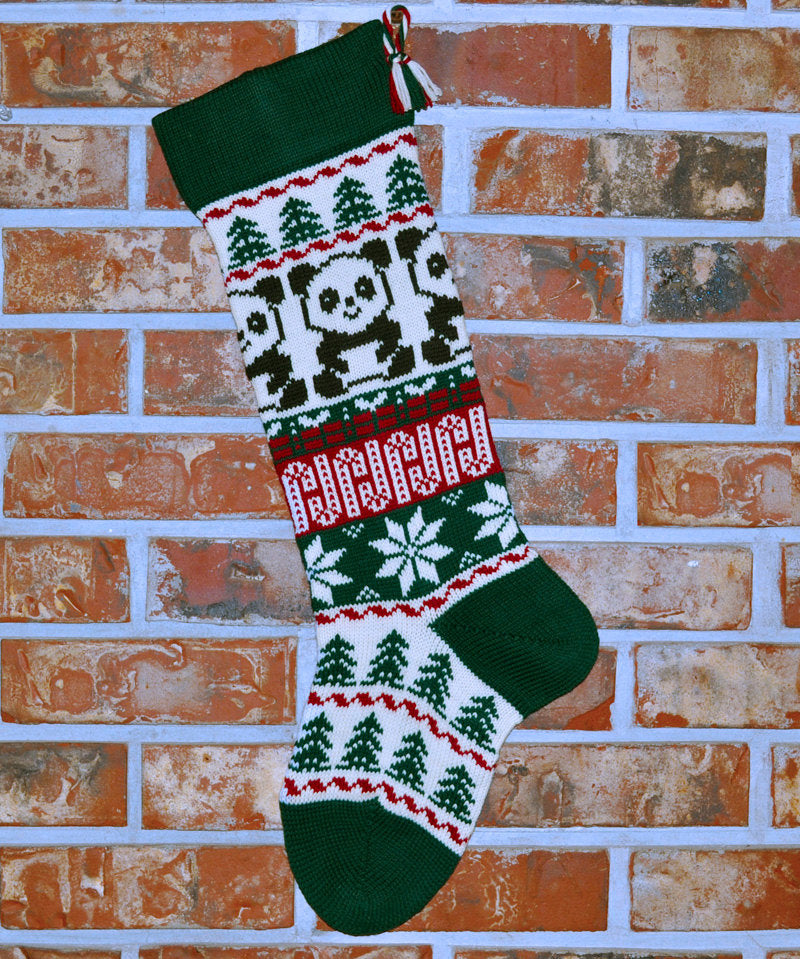 Large Personalizable Knit Wool Christmas Stocking - Happy Panda