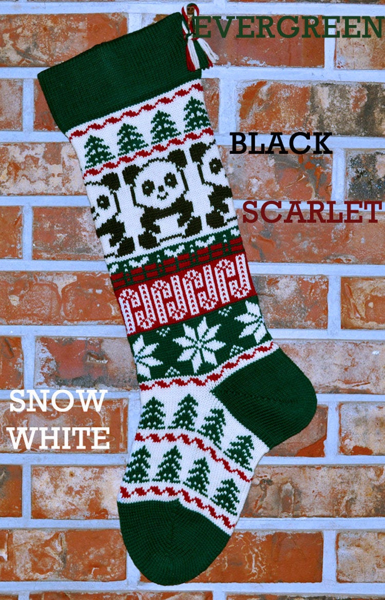 Large Personalizable Knit Wool Christmas Stocking - Happy Panda