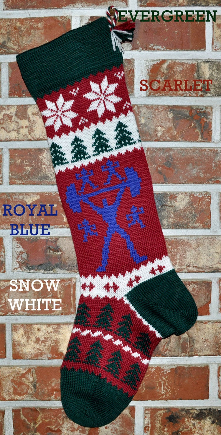 Large Personalizable Knit Wool Christmas Stocking - Weightlifters