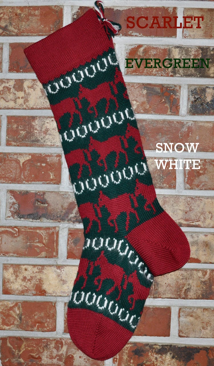 Large Personalizable Knit Wool Christmas Stocking - Horses & Horseshoes