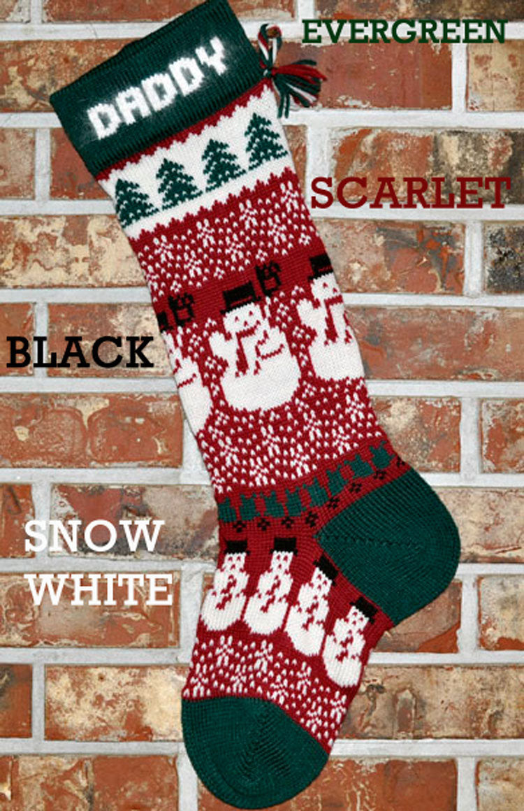 Large Personalizable Knit Wool Christmas Stocking - Snowman