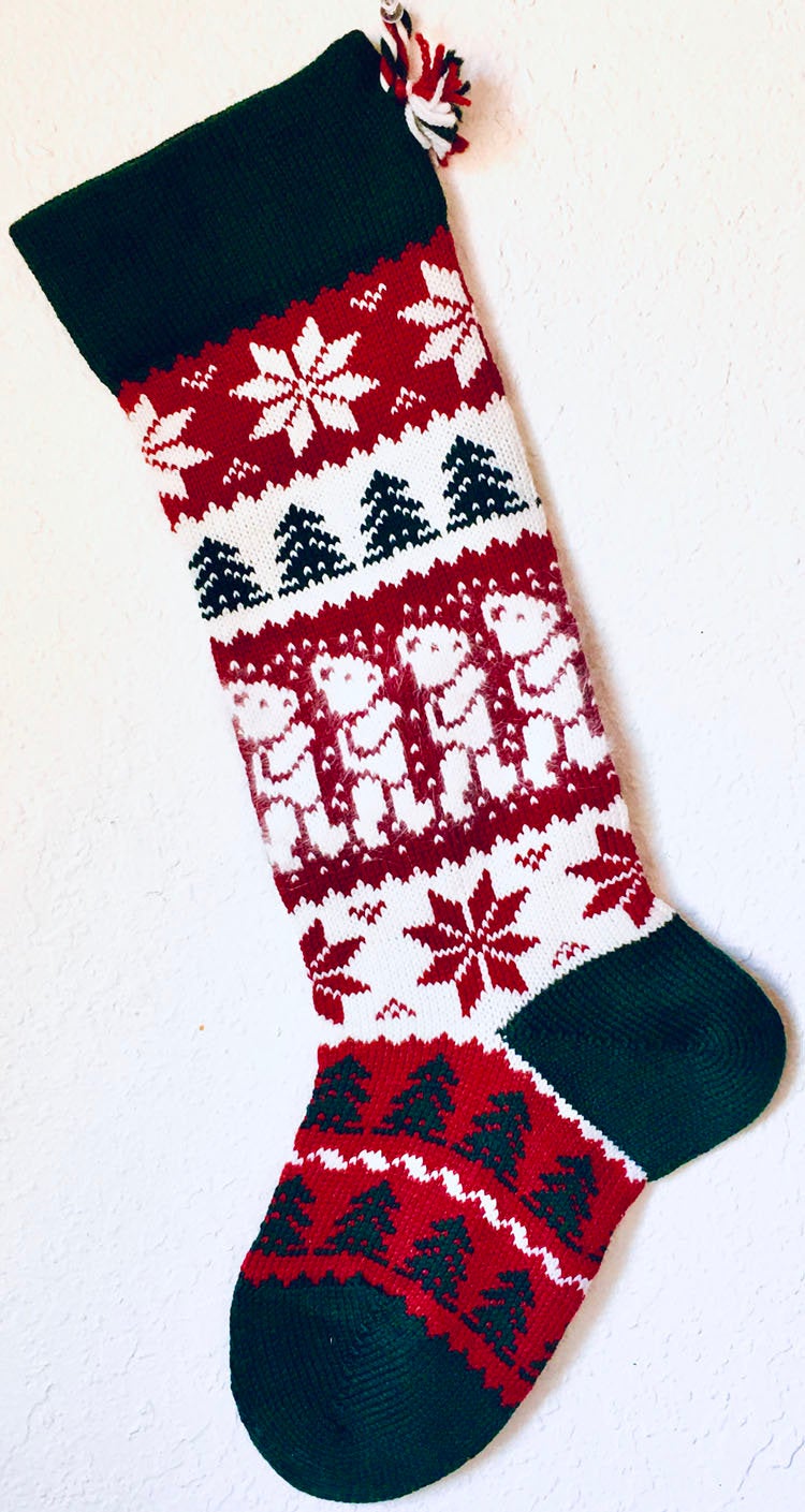 Large Personalizable Knit Wool Christmas Stocking - Angora Teddy Bear