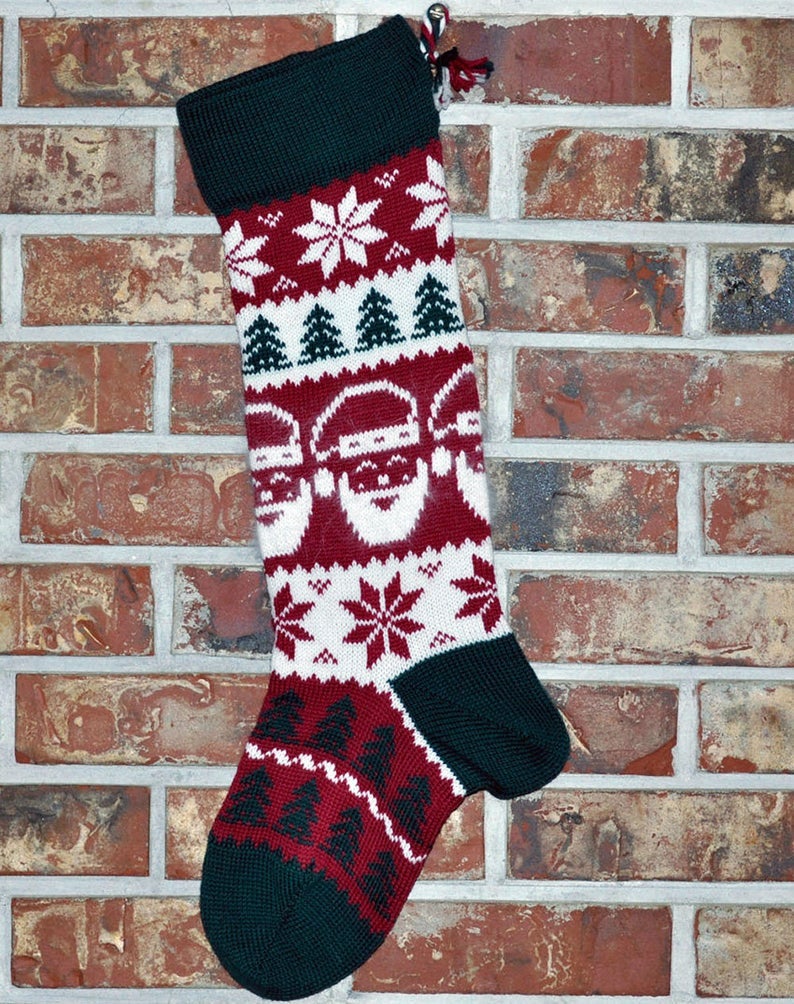 Large Knit Personalizable Wool Christmas Stockings - Matching Christmas Stockings With or Without Angora Trim