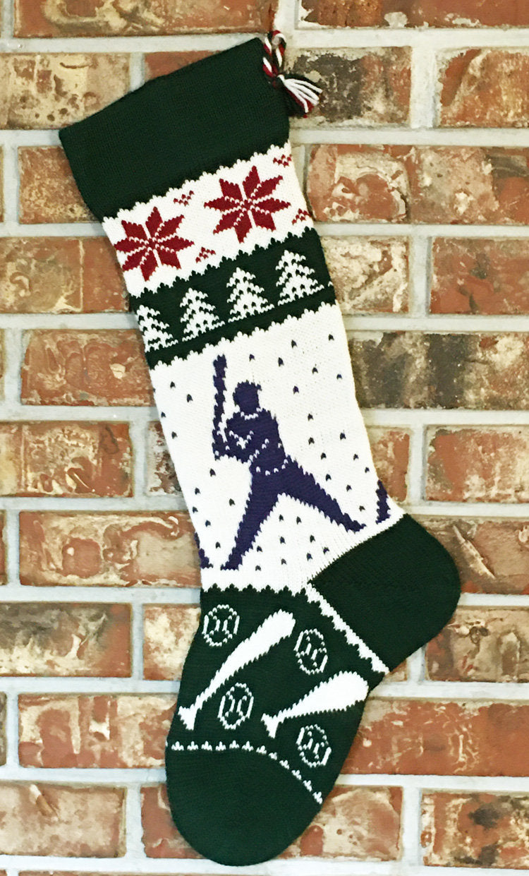 Large Personalizable Knit Wool Christmas Stocking - Baseball
