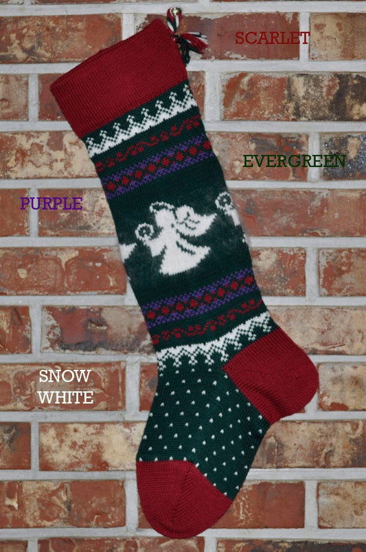 Large Knit Personalizable Wool Christmas Stocking - Angels