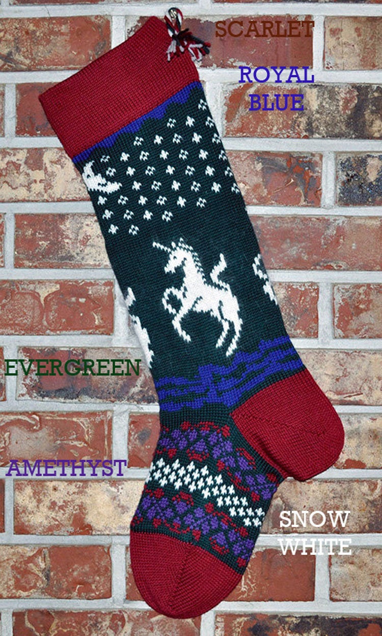 Large Personalizable Knit Wool Christmas Stocking - Angora Unicorns