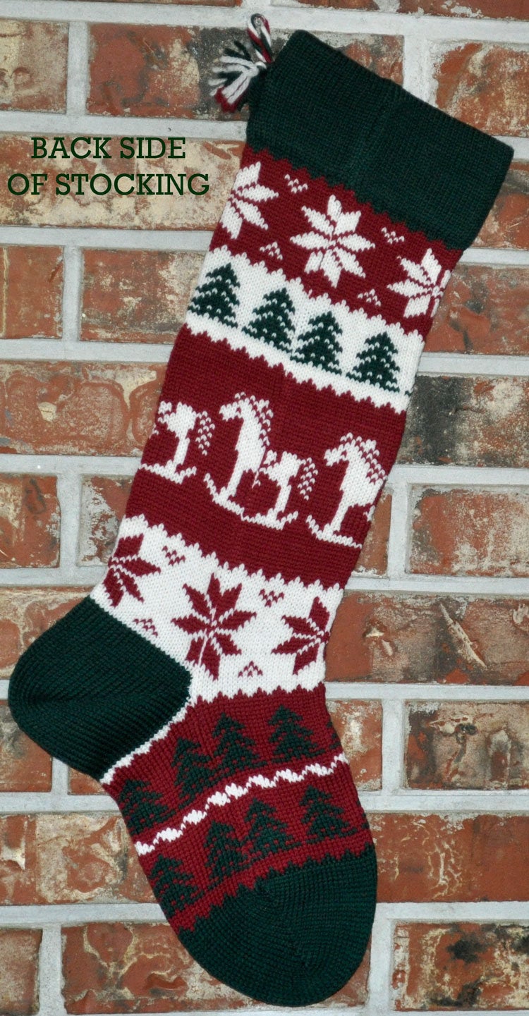 Large Personalizable Knit Wool Christmas Stocking - Rocking Horse with Patterned Foot
