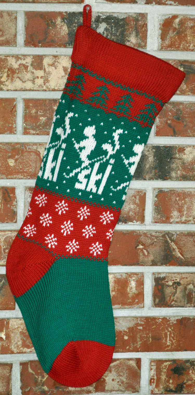Medium Knit Personalized Wool Christmas Stocking - Skier