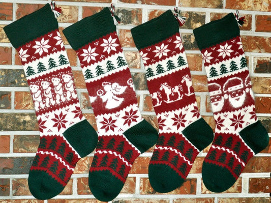 Large Knit Personalizable Wool Christmas Stockings - Matching Christmas Stockings With or Without Angora Trim
