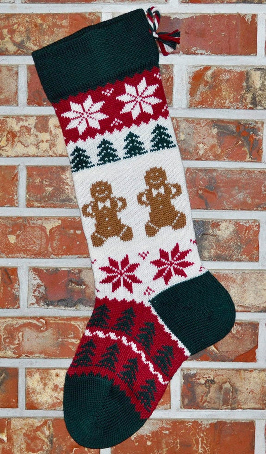Large Personalizable Knit Wool Christmas Stocking - Gingerbread Men