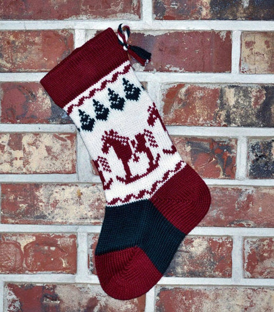 Small Knit Wool Christmas Stocking - Rocking Horses
