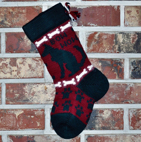 Small Knit Wool Christmas Stocking - Bow Wow Dog