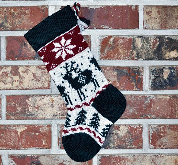 Small Knit Wool Christmas Stocking - Reindeer