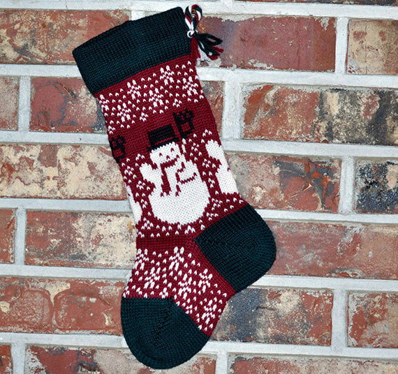 Small Knit Wool Christmas Stocking - Snowmen