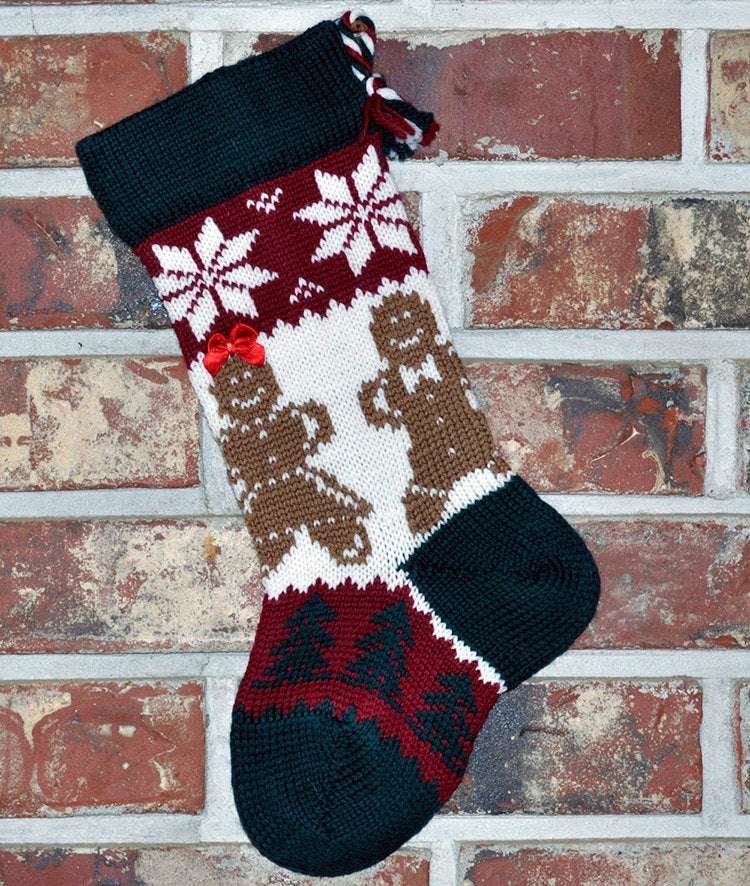 Small Knit Wool Christmas Stocking - Gingerbread People
