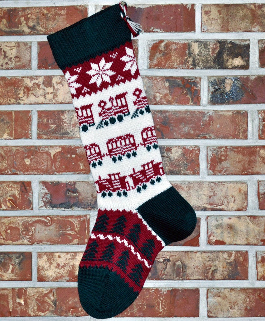 Large Personalizable Knit Wool Christmas Stocking - Trains