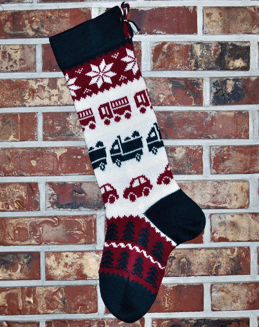 Large Personalizable Knit Wool Christmas Stocking - Trucks & Cars