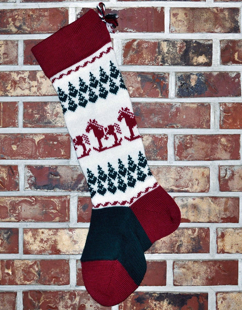 Large Personalizable Knit Wool Christmas Stocking - Rocking Horses