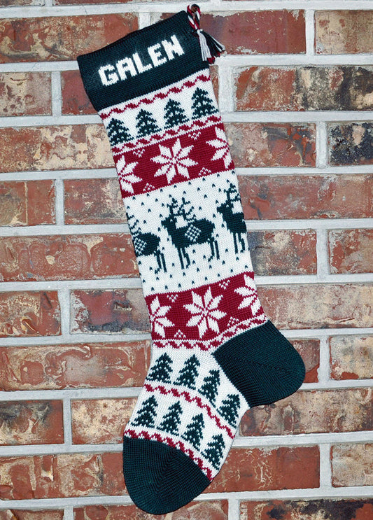 Large Personalizable Knit Wool Christmas Stocking - Reindeer