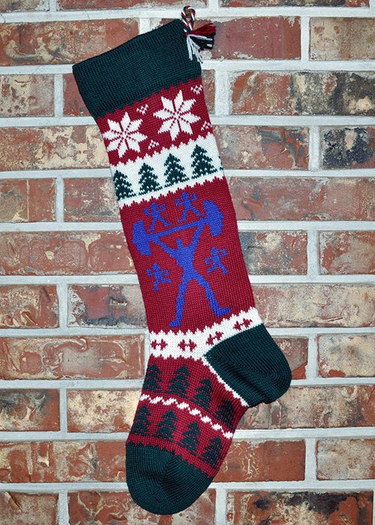 Large Personalizable Knit Wool Christmas Stocking - Weightlifters