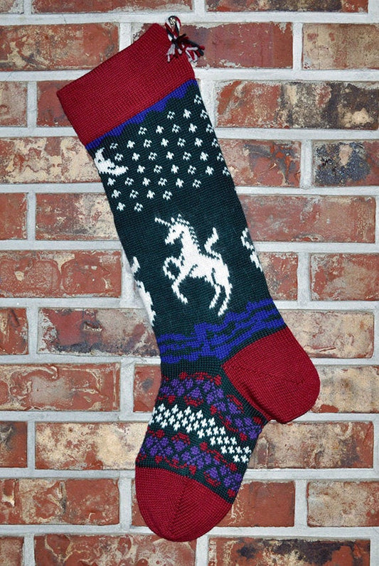 Large Personalizable Knit Wool Christmas Stocking - Angora Unicorns