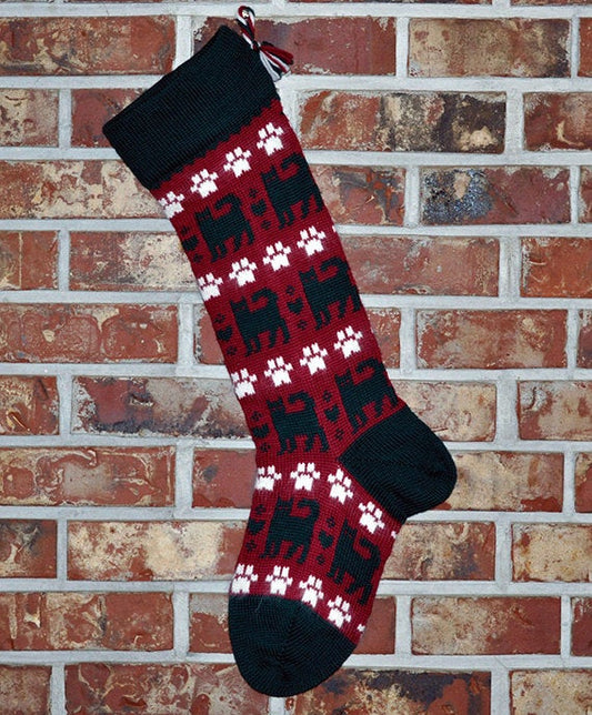Large Personalizable Knit Wool Christmas Stocking - Cats & Paws