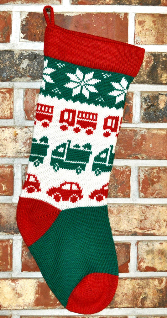 Medium Personalized Knit Wool Christmas Stocking - Cars and Trucks