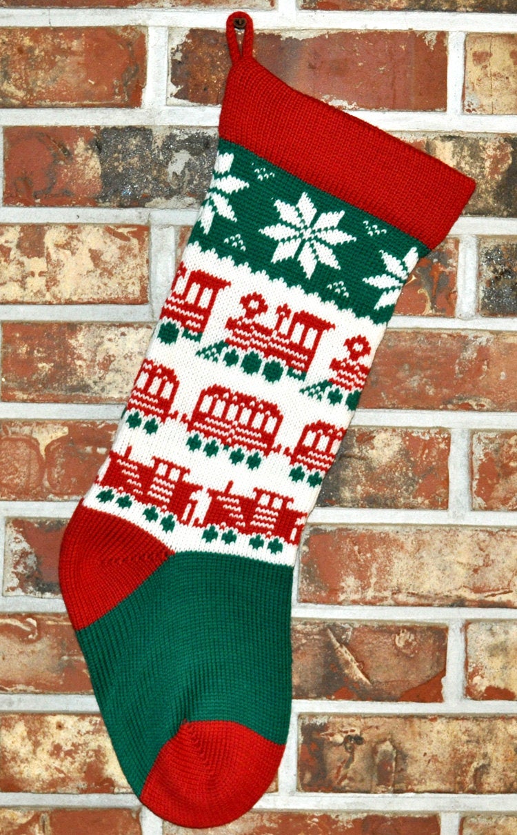 Medium Knit Personalized Wool Christmas Stocking - Trains