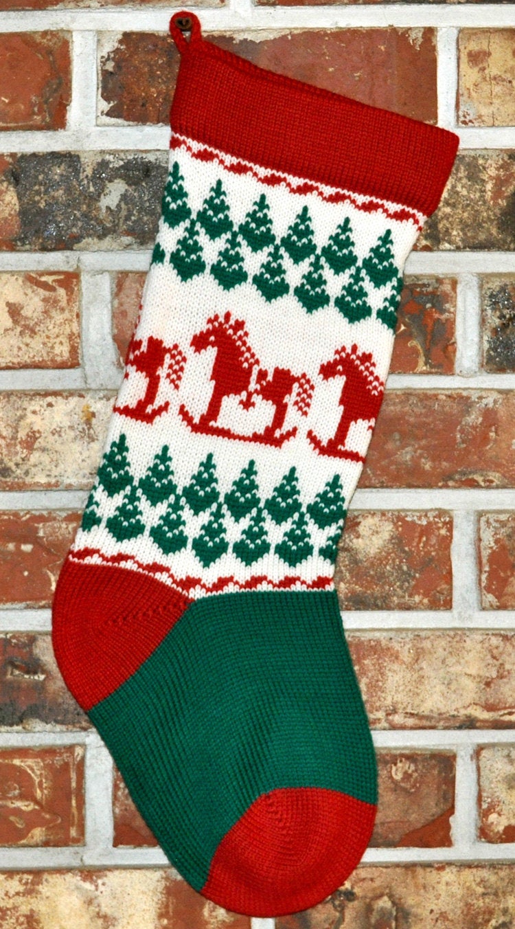 Medium Knit Personalized Wool Christmas Stocking - Rocking Horses