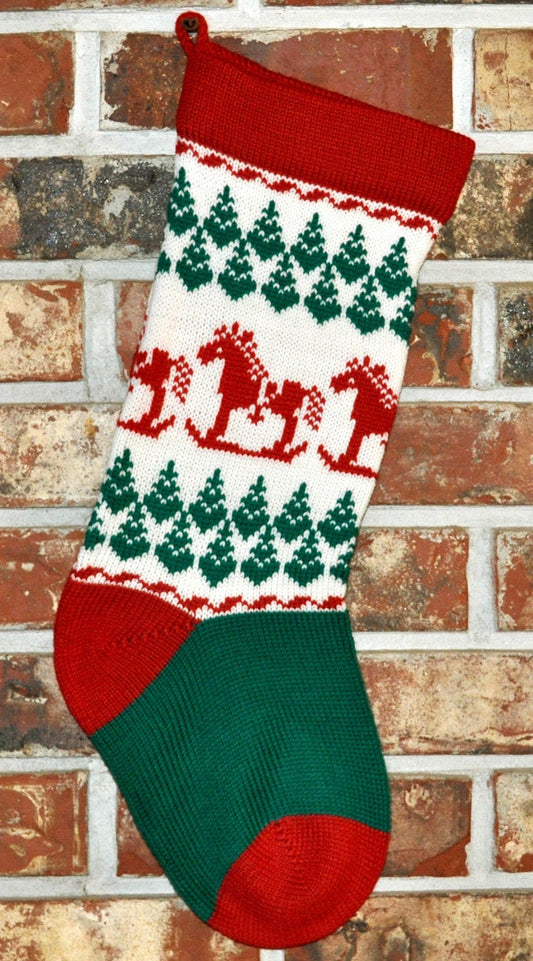 Medium Knit Personalized Wool Christmas Stocking - Rocking Horse