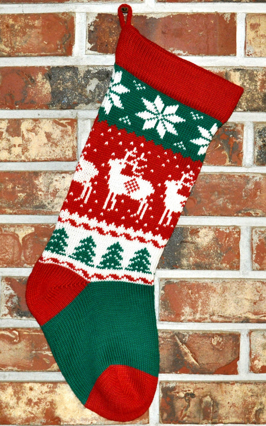 Medium Knit Personalized Wool Christmas Stocking - Reindeer